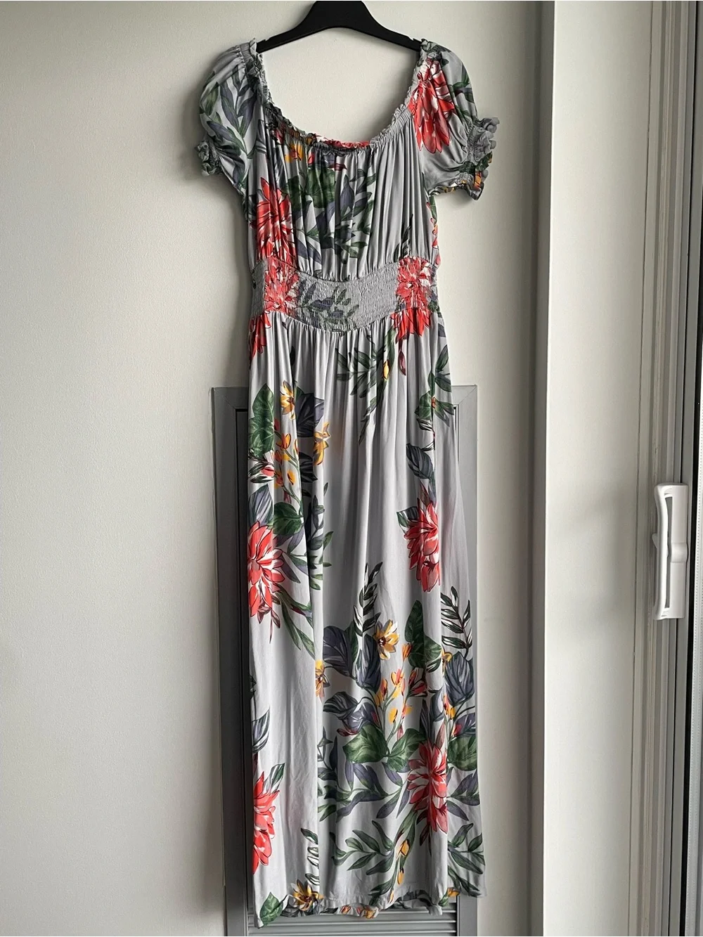 PATRONS OF PEACE Gray Floral Maxi Dress with Smocked Waist - Picture 6 of 11